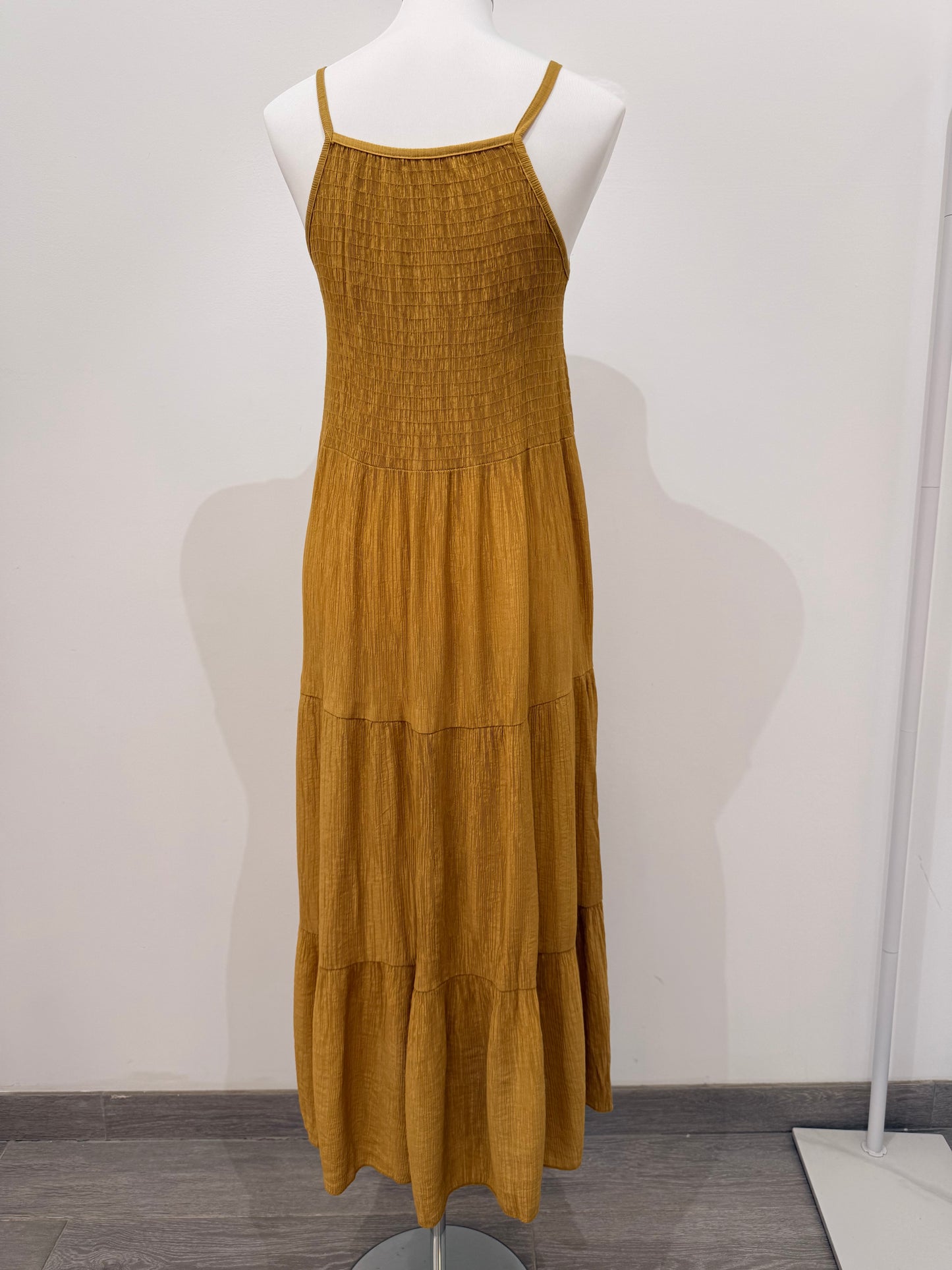Vestido largo con cuerpo elástico tipo nido de abeja 191910