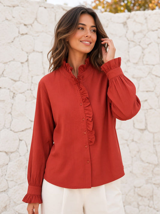 Camisa Romántica de Algodón con Volantes 5774