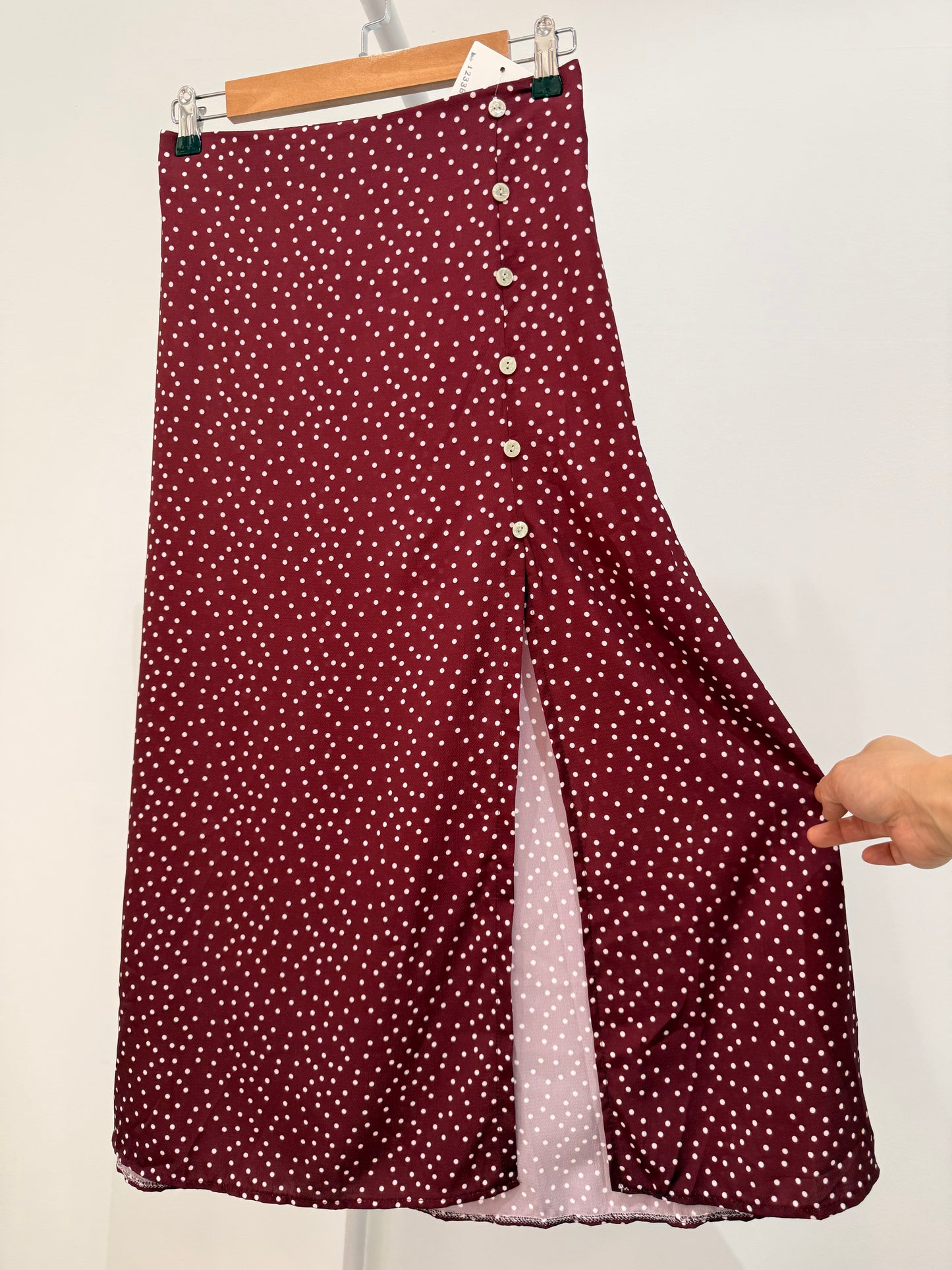 Falda midi lunares dispersos con abertura(12338)