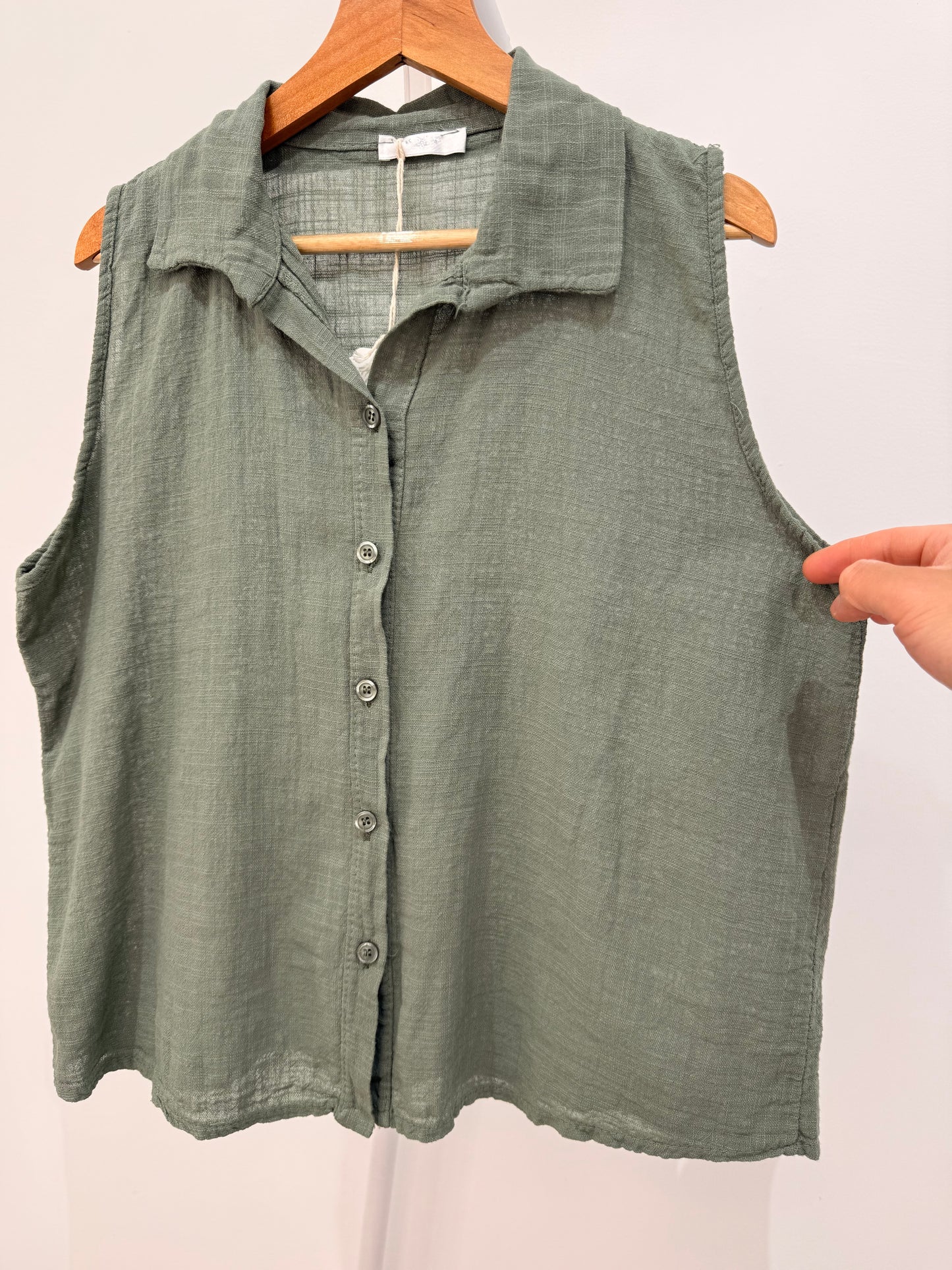 Blusa Sin Mangas de Lino y Algodón