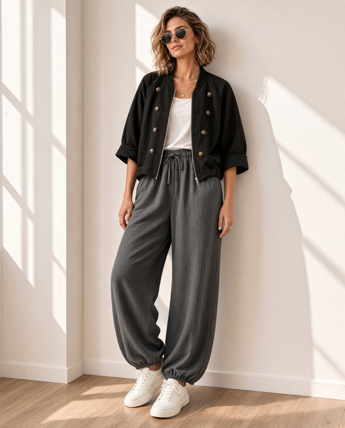 Pantalón bombacho de algodón con cintura elástica 13851