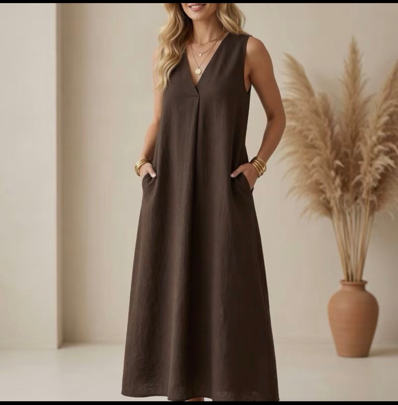Vestido Largo Fluido Escote en V