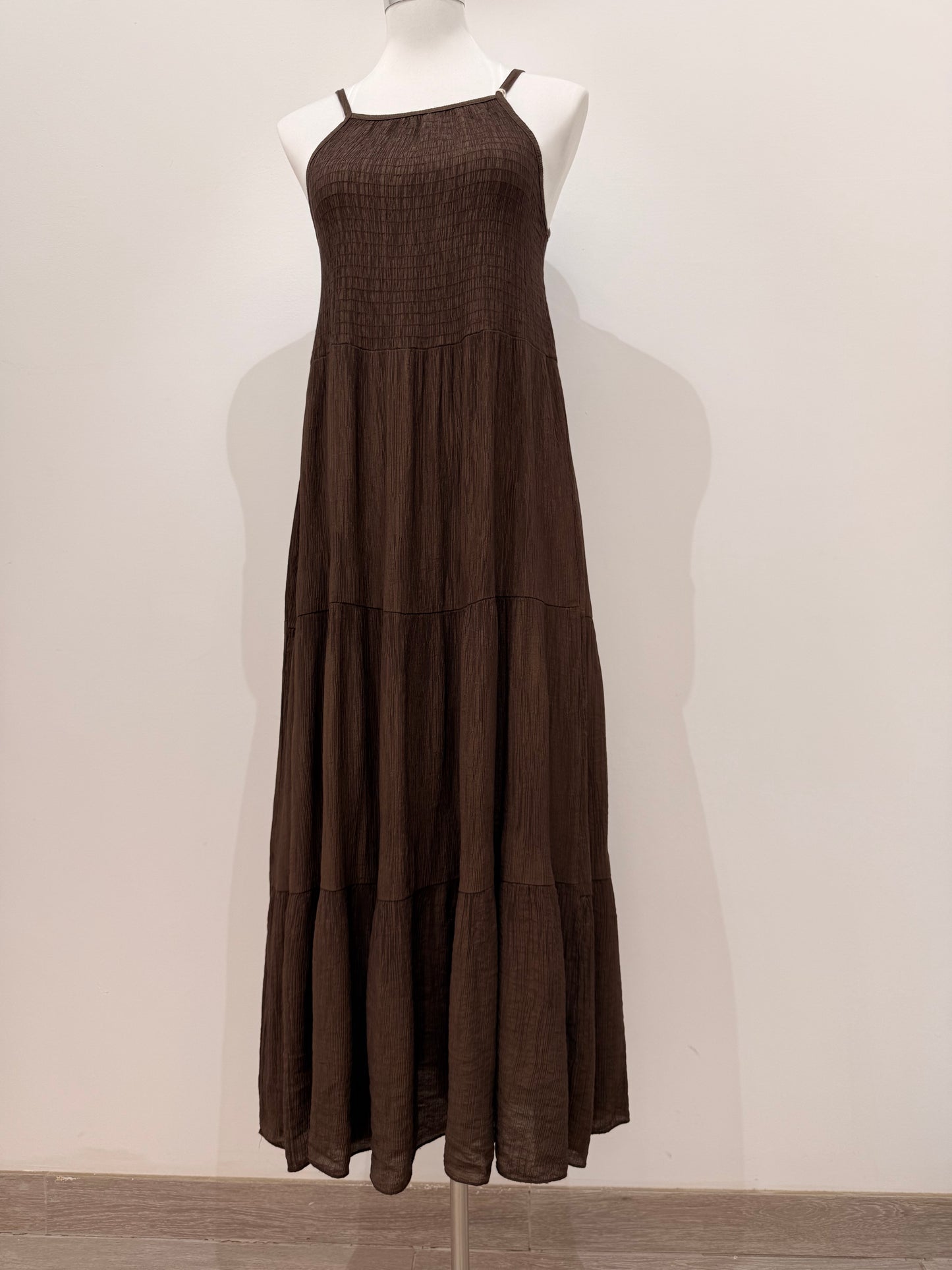 Vestido largo con cuerpo elástico tipo nido de abeja 191910