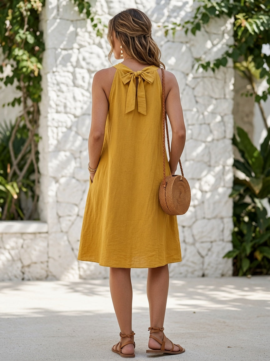 Vestido Halter de Lino y Algodón 5382