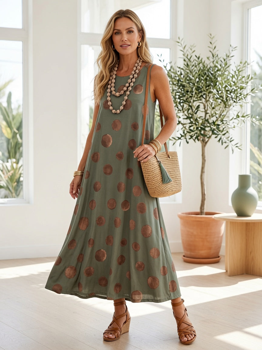 Vestido Largo Fluido de Lunares 2513