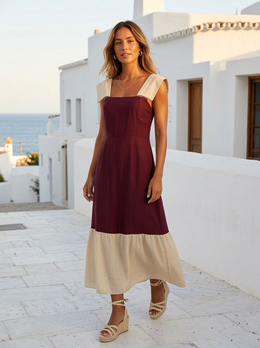 Vestido Bicolor Espalda Fruncida 5107