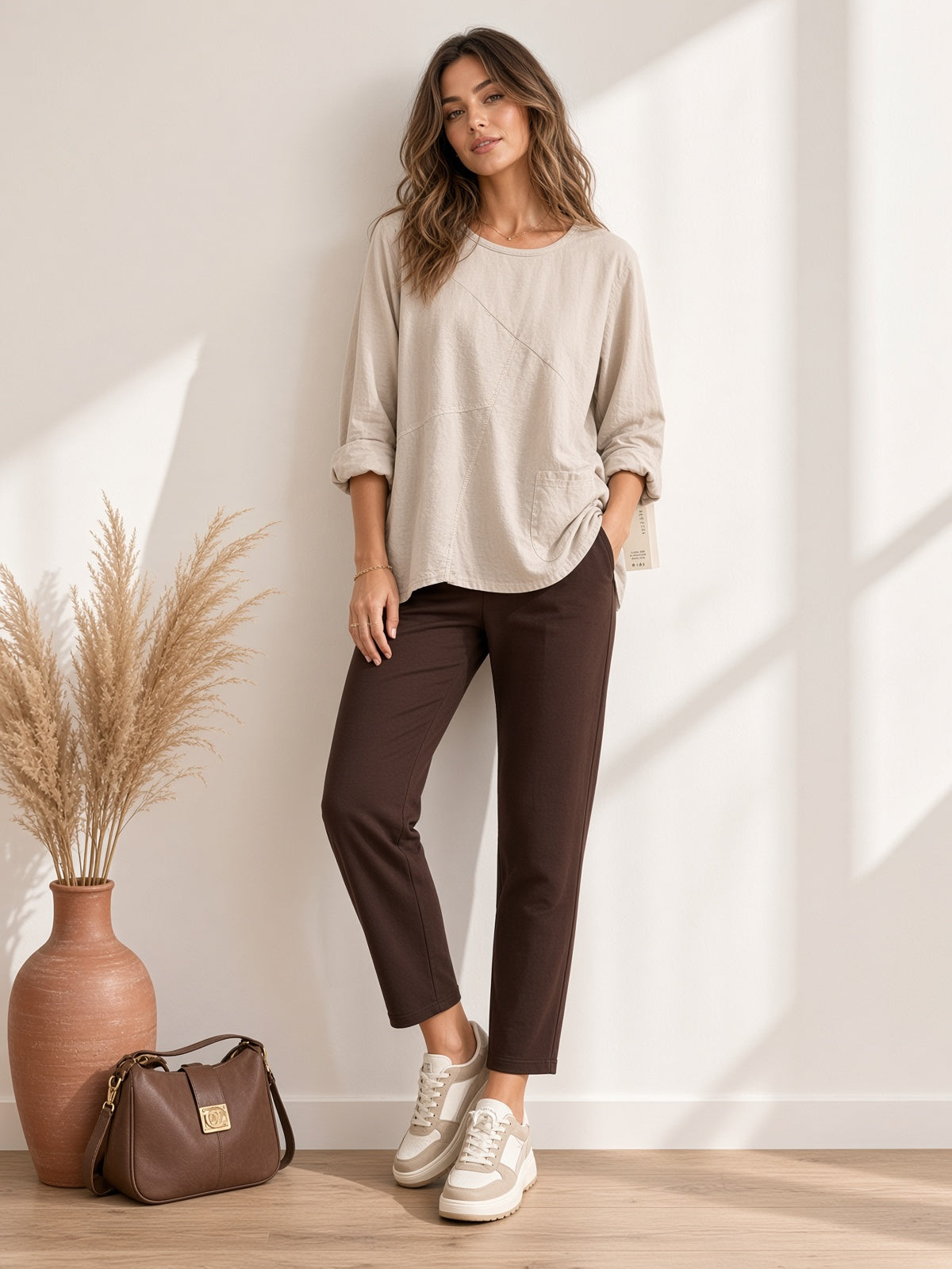 Camiseta Asimétrica de Algodón con Bolsillo 10287