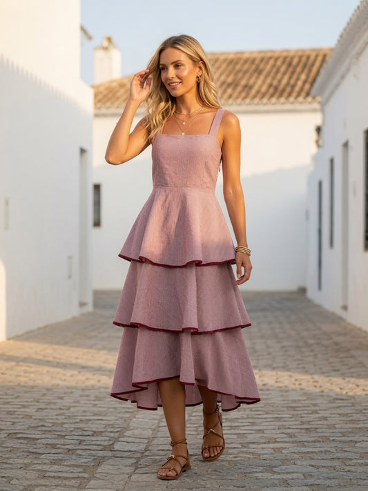 Vestido Largo a Rayas con Volantes 8442