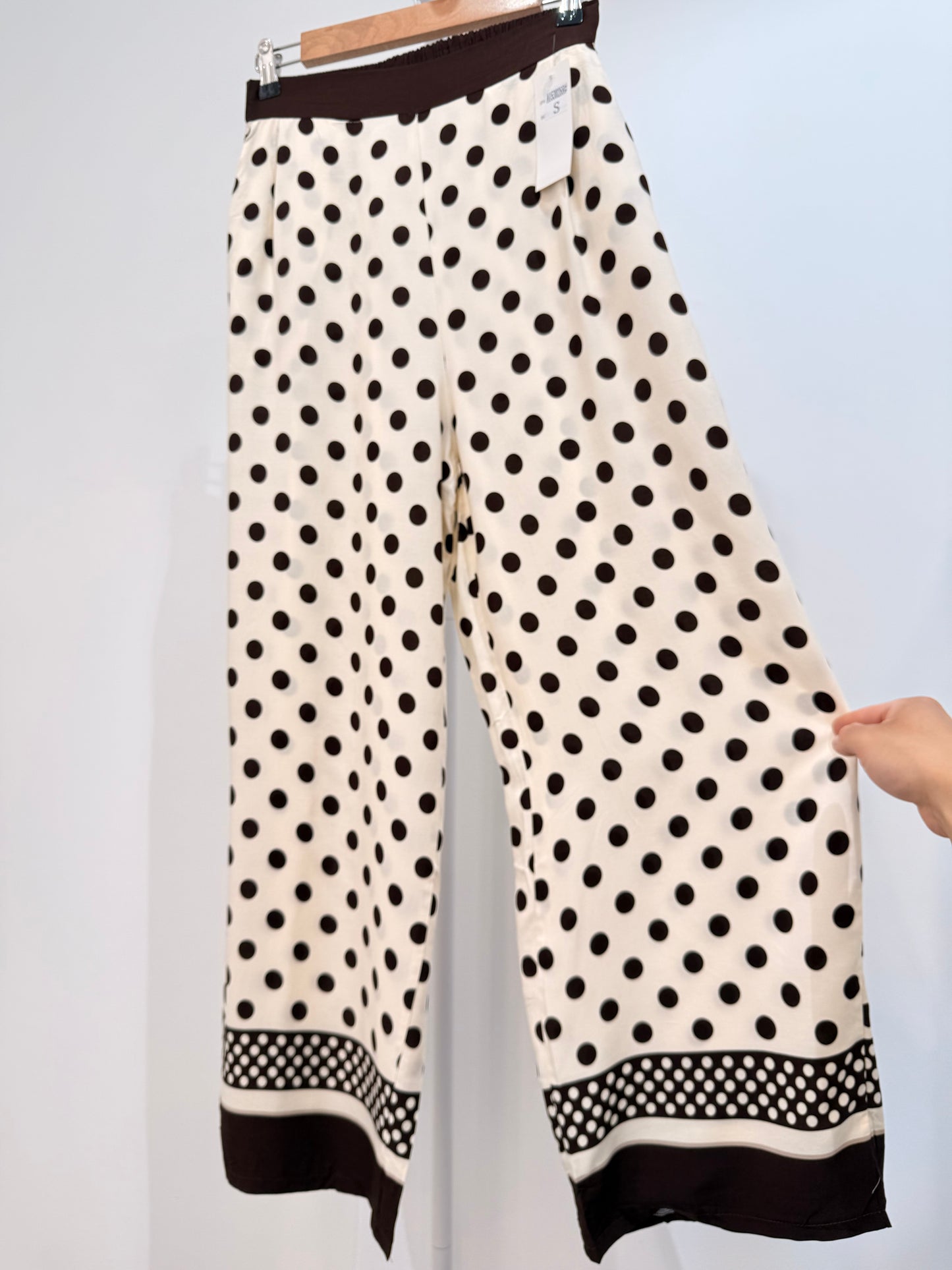 Pantalón palazzo de lunares marrón con cintura elástica 1530268