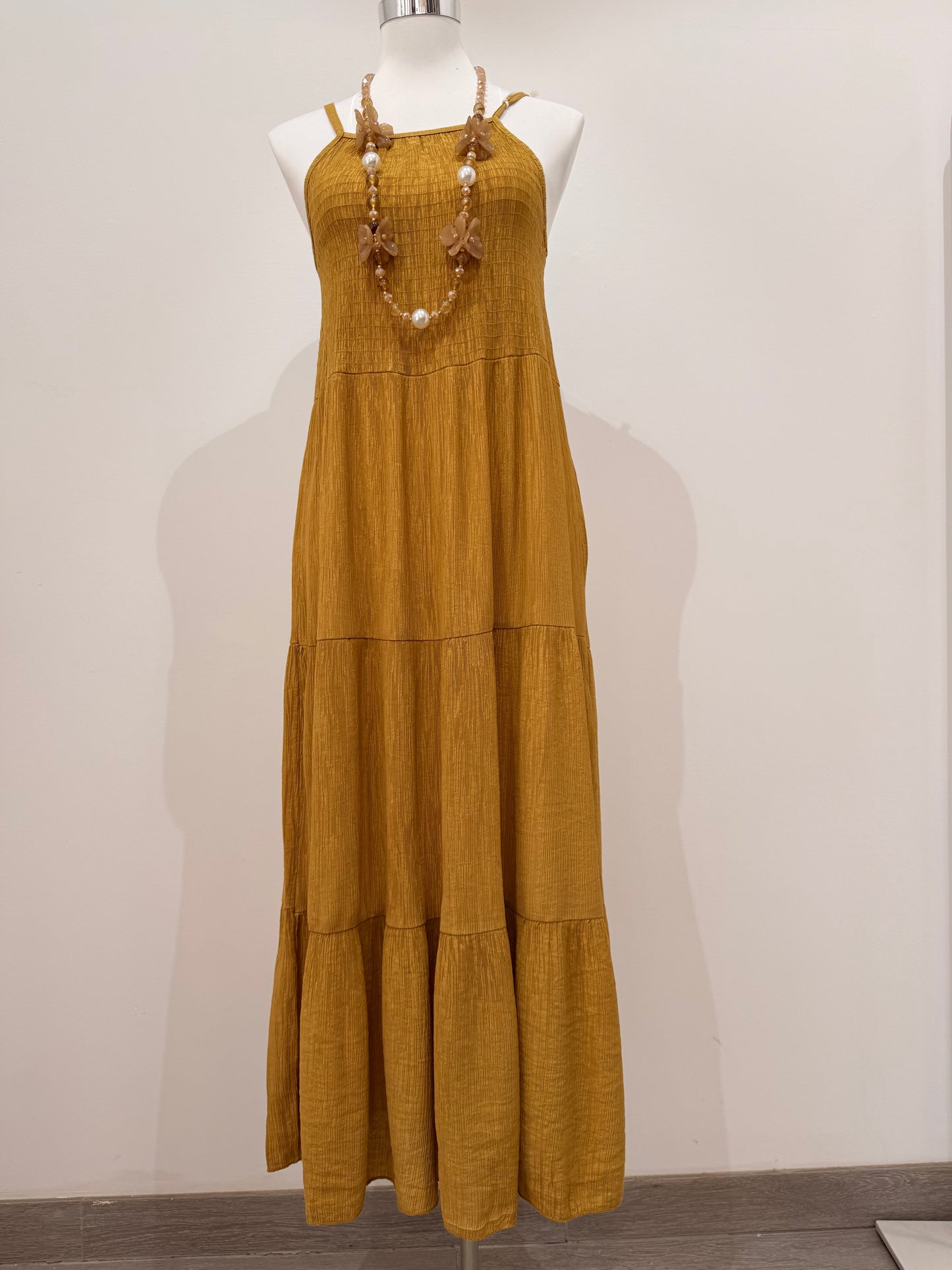 Vestido largo con cuerpo elástico tipo nido de abeja 191910
