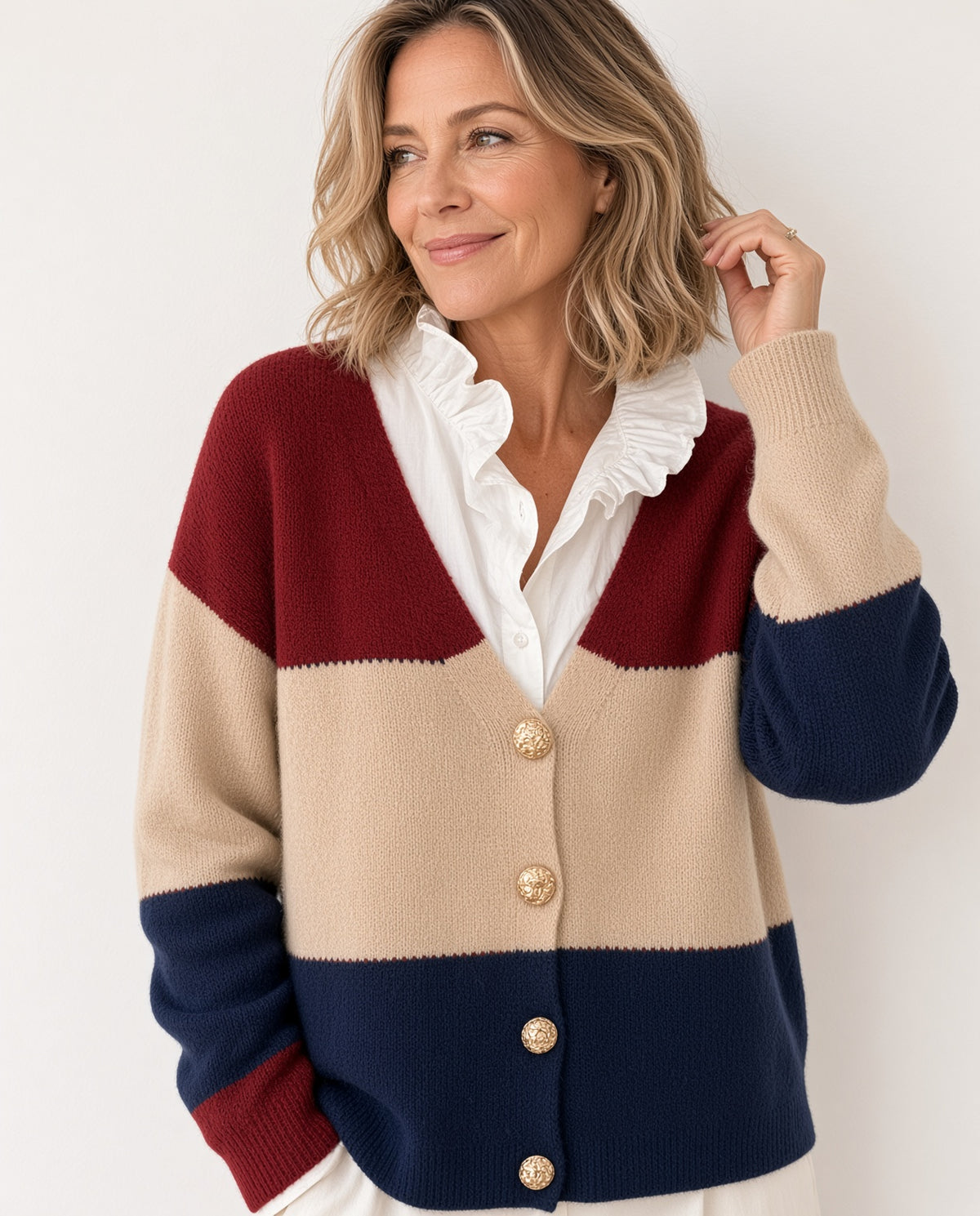 Chaqueta de punto tricolor Holgada 2126
