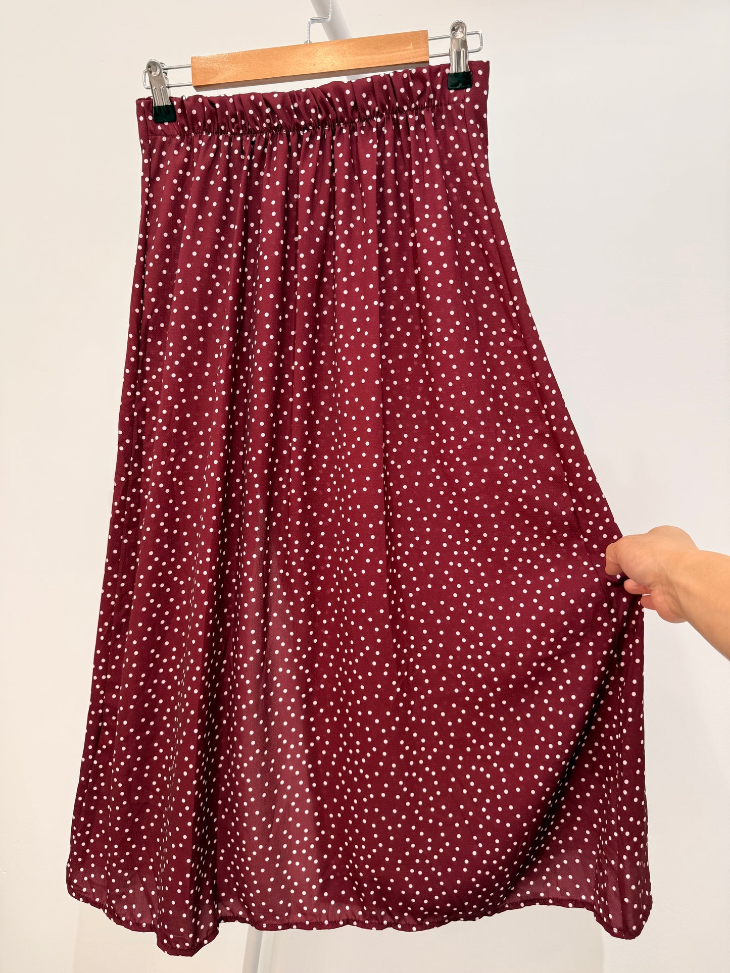Falda midi lunares dispersos con abertura(12338)