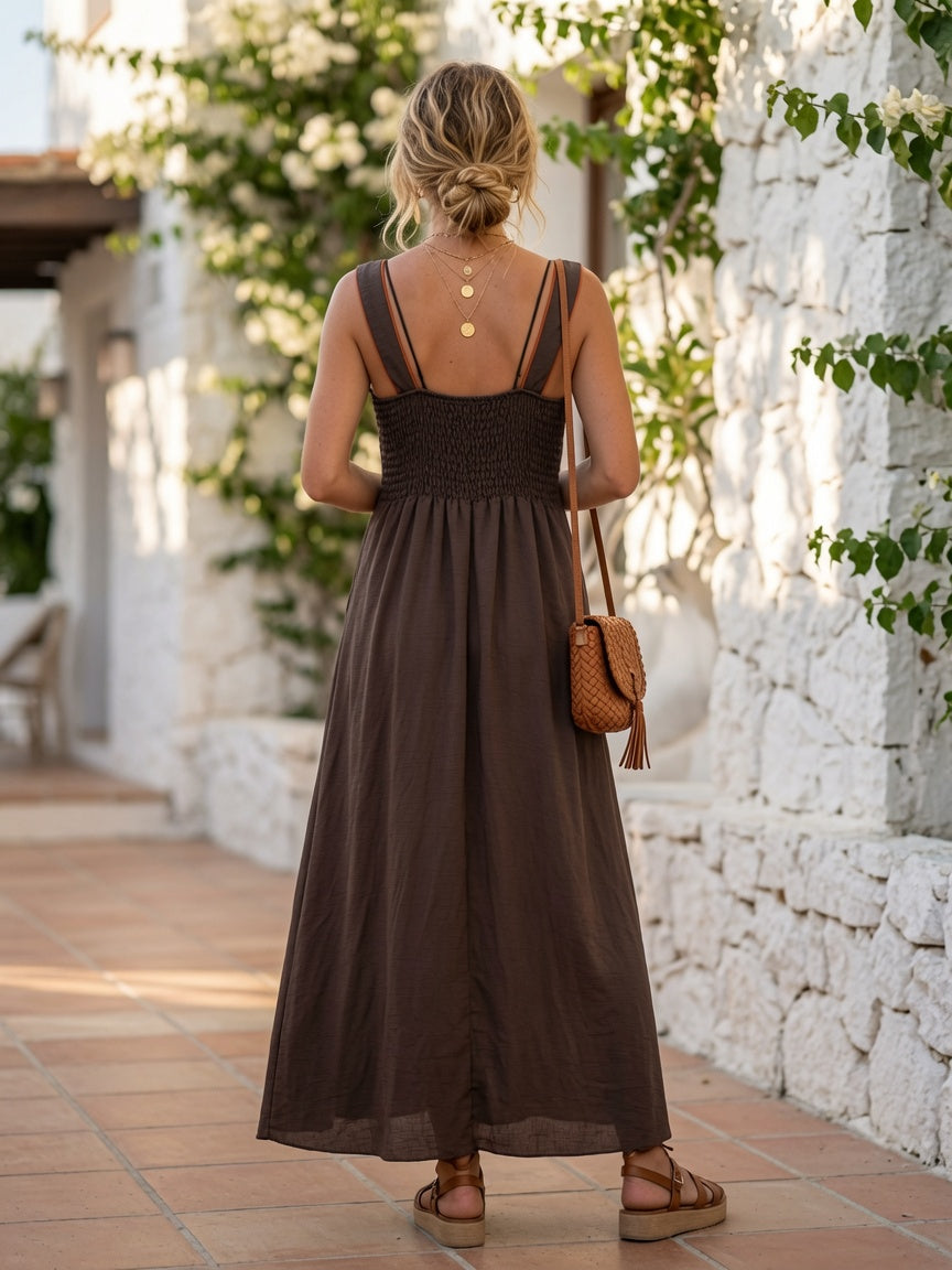 Vestido largo de tirantes con espalda elástica 50821