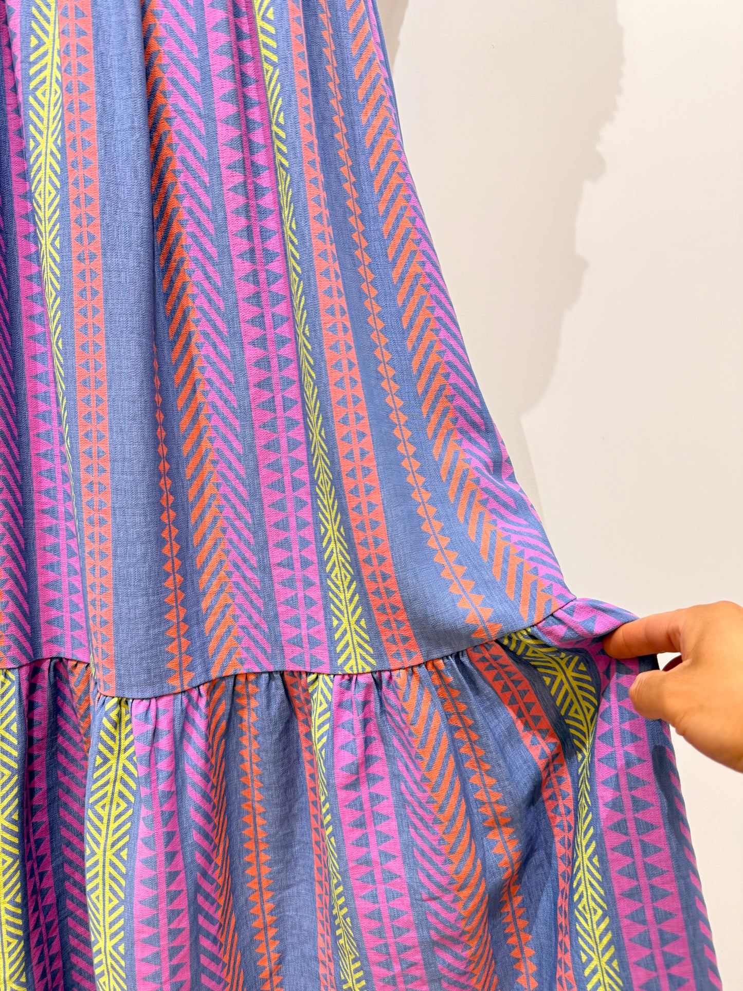 Vestido Largo Boho Pecho Nido de Abeja y Estampado Étnico 09530