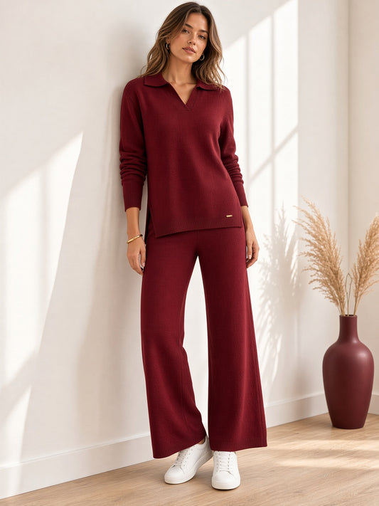 Conjunto de punto (Jersey con cuello polo y Pantalón ancho) 9859