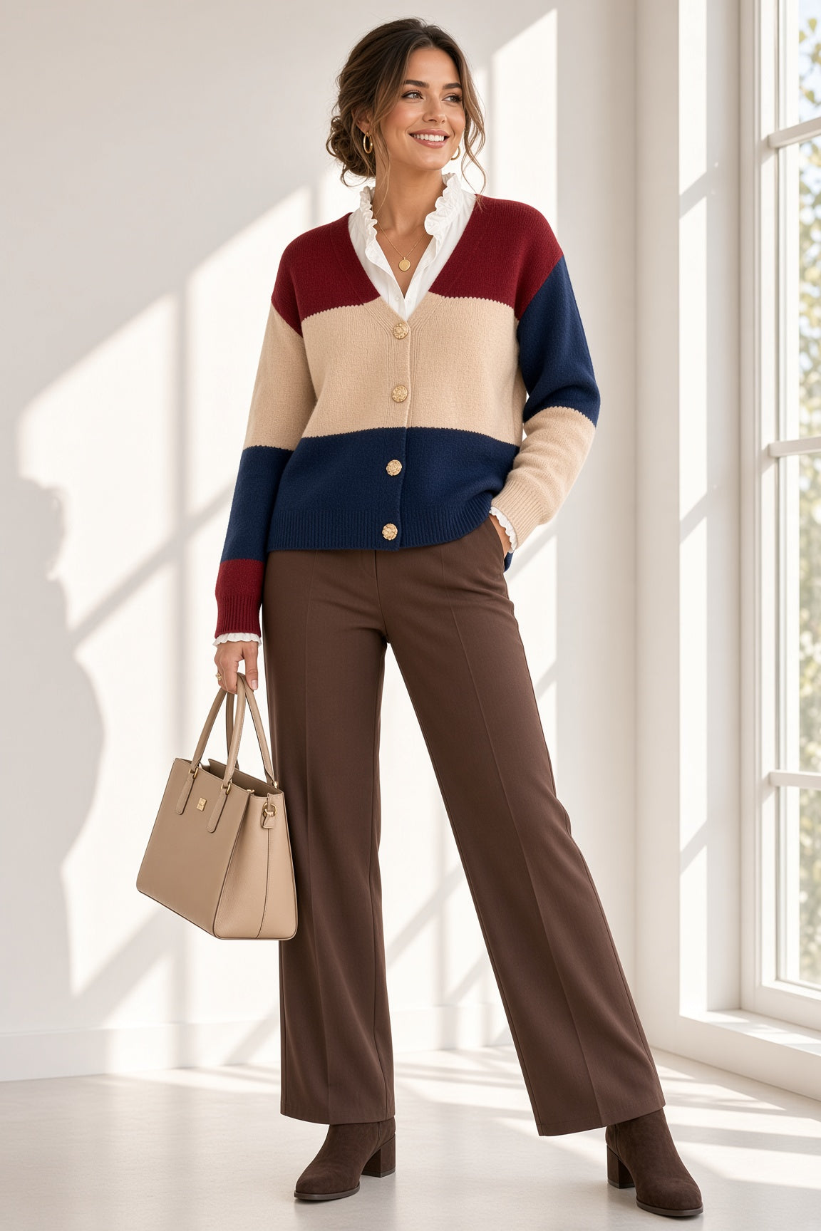 Chaqueta de punto tricolor Holgada 2126