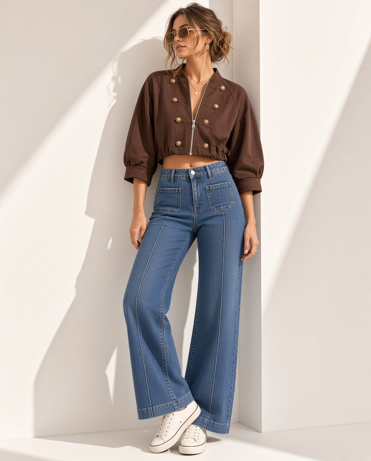 Pantalón Vaquero Pata Ancha con Bolsillos Delanteros y Costura Central  5038