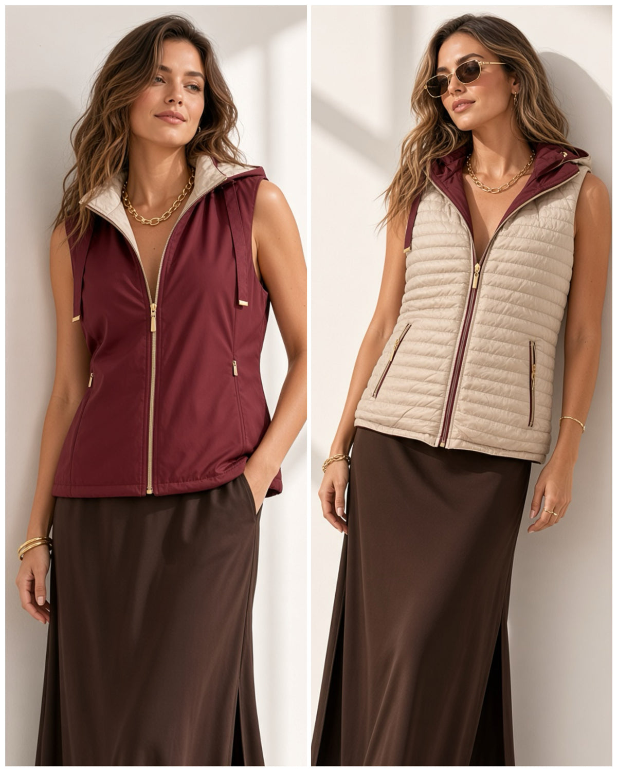 Chaleco Reversible Acolchado con Capucha J8222
