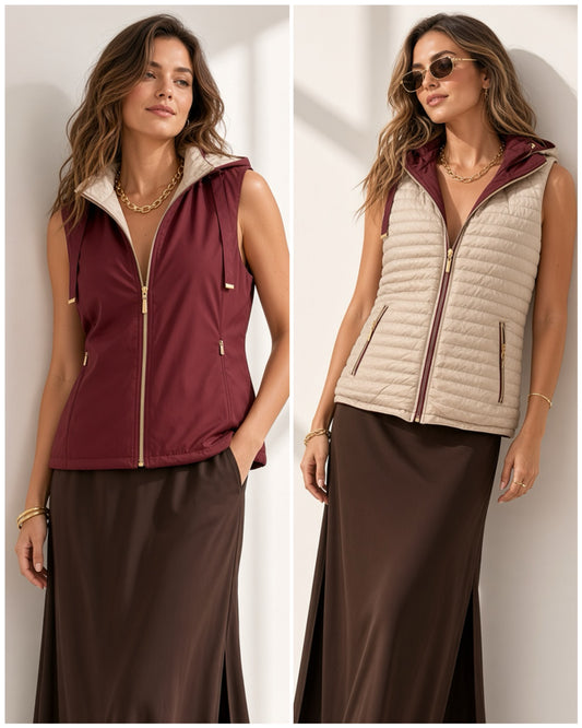 Chaleco Reversible Acolchado con Capucha J8222