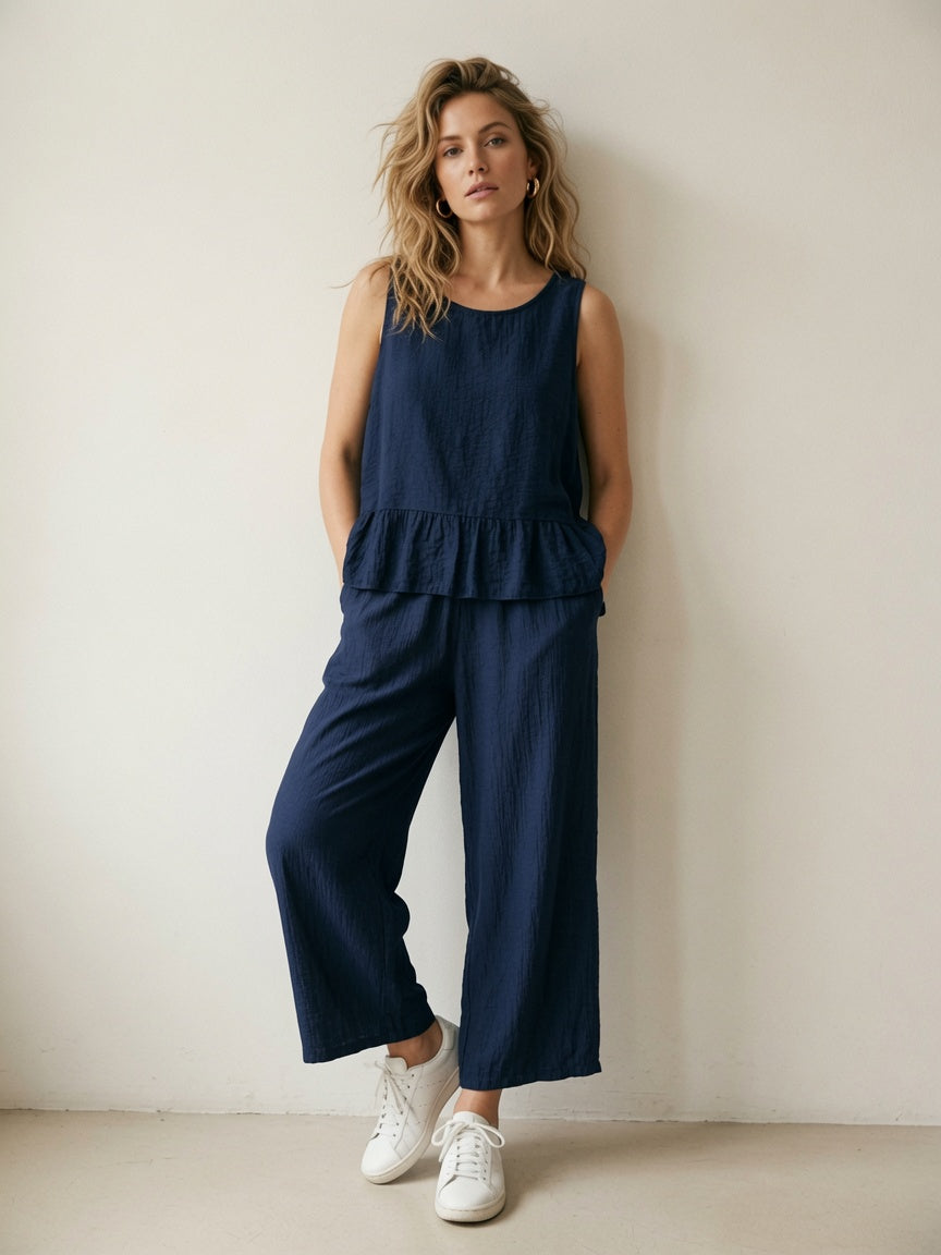 Pantalón Fluido de Pierna Ancha (Efecto Arrugado)(858025)