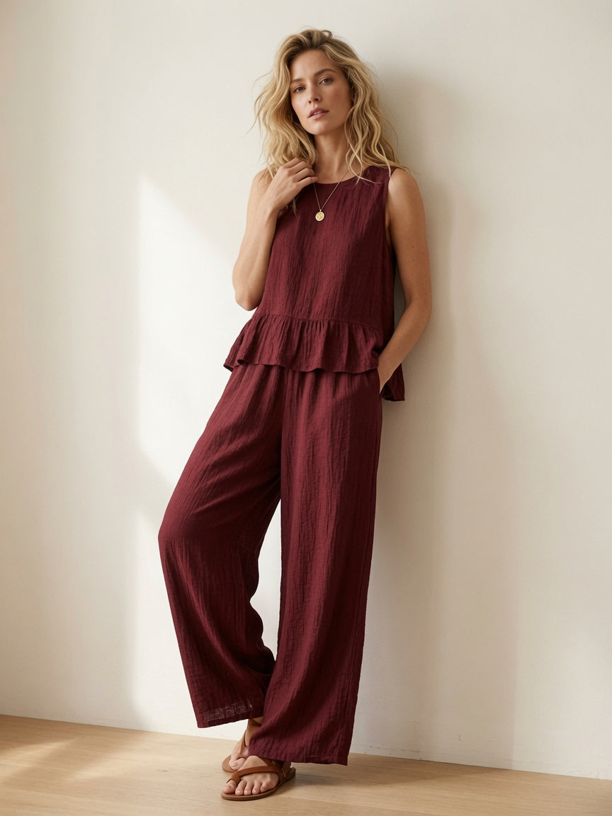Pantalón Fluido de Pierna Ancha (Efecto Arrugado)(858025)