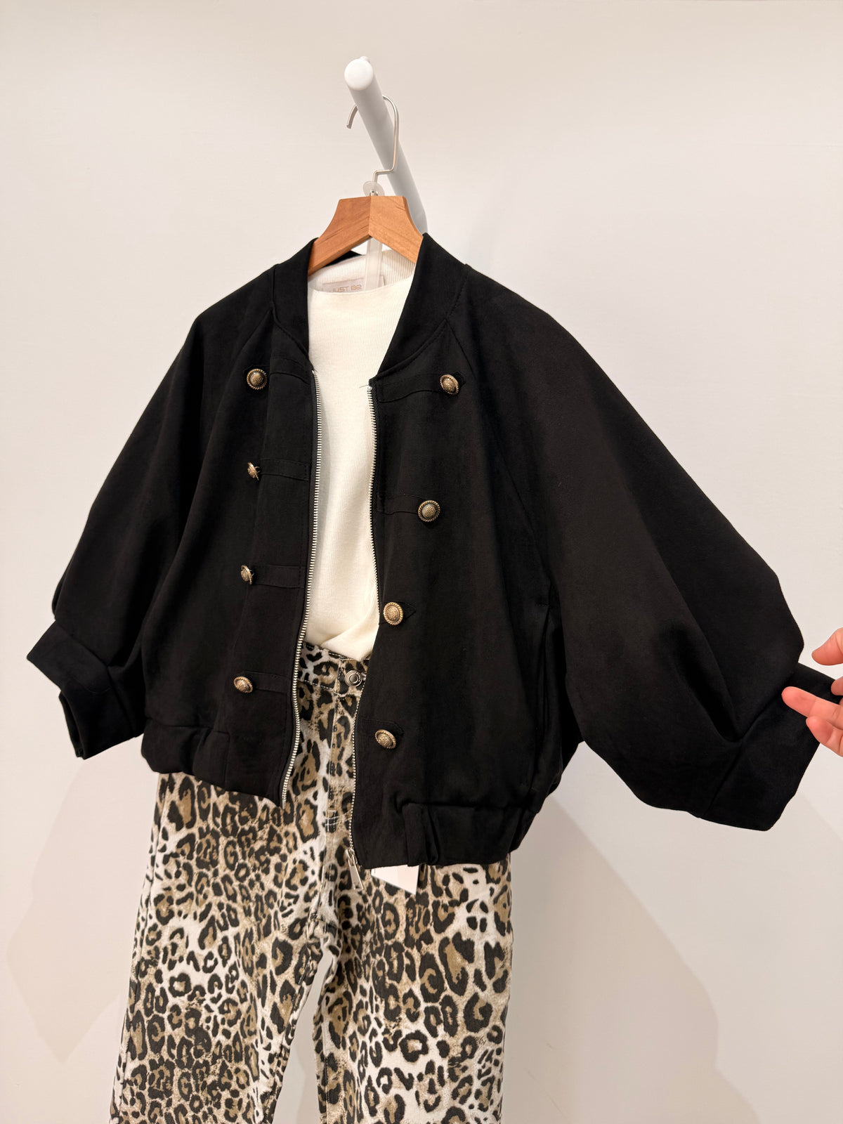 Chaqueta corta militar de antelina  (Manga 3/4) 28959