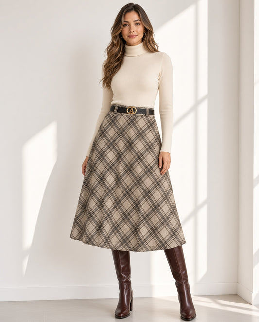 Falda midi de cuadros 6158