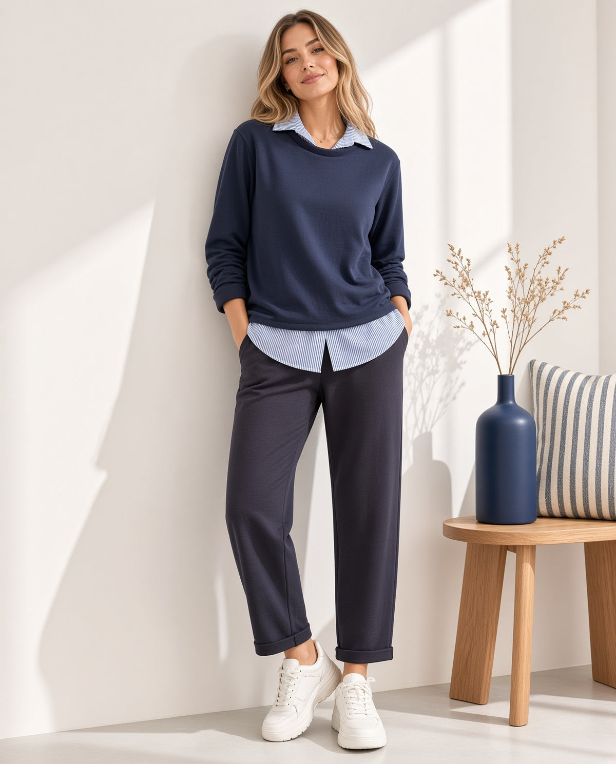 Sudadera efecto dos piezas con camisa superpuesta 8089
