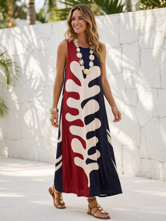 Vestido Largo Licra fría Bicolor Hojas 25131