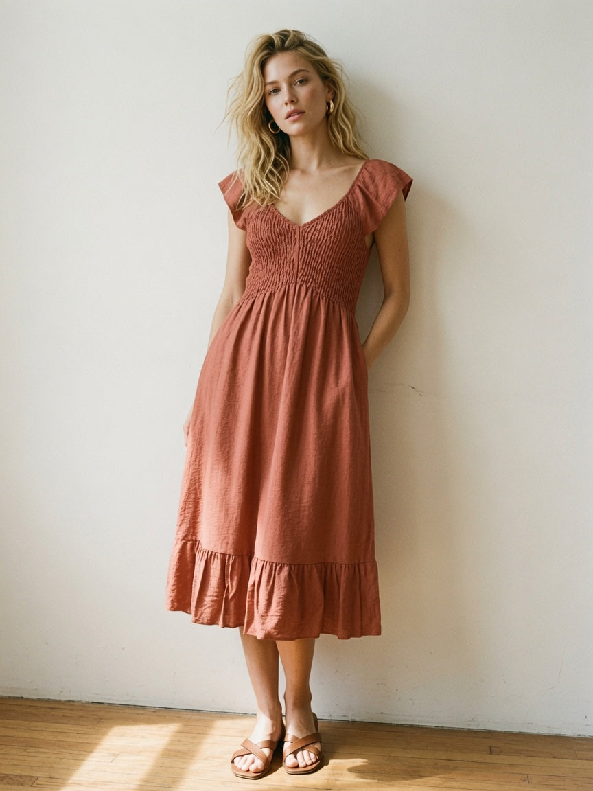 Vestido Midi Nido de Abeja 33966
