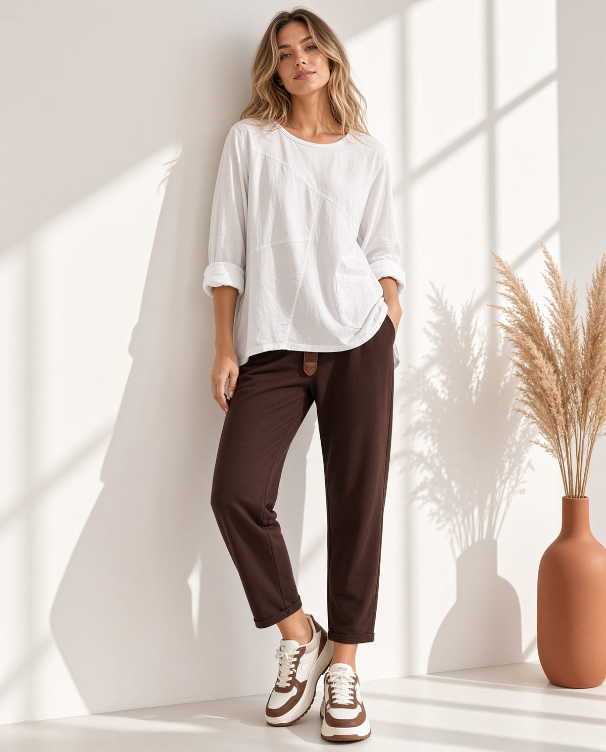 Camiseta Asimétrica de Algodón con Bolsillo 10287