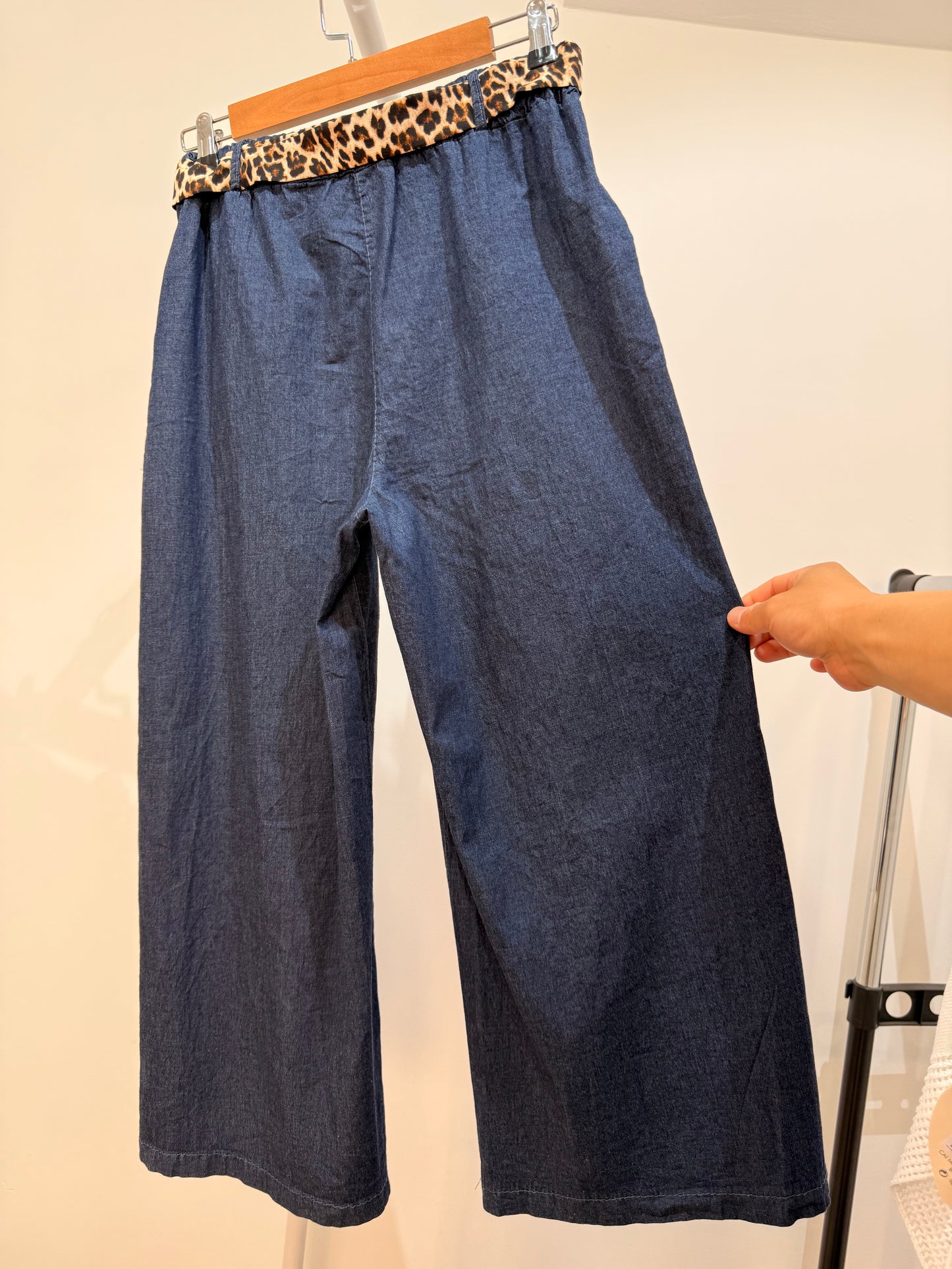 Pantalón Culotte Vaquero Fino con Lazo de Leopardo