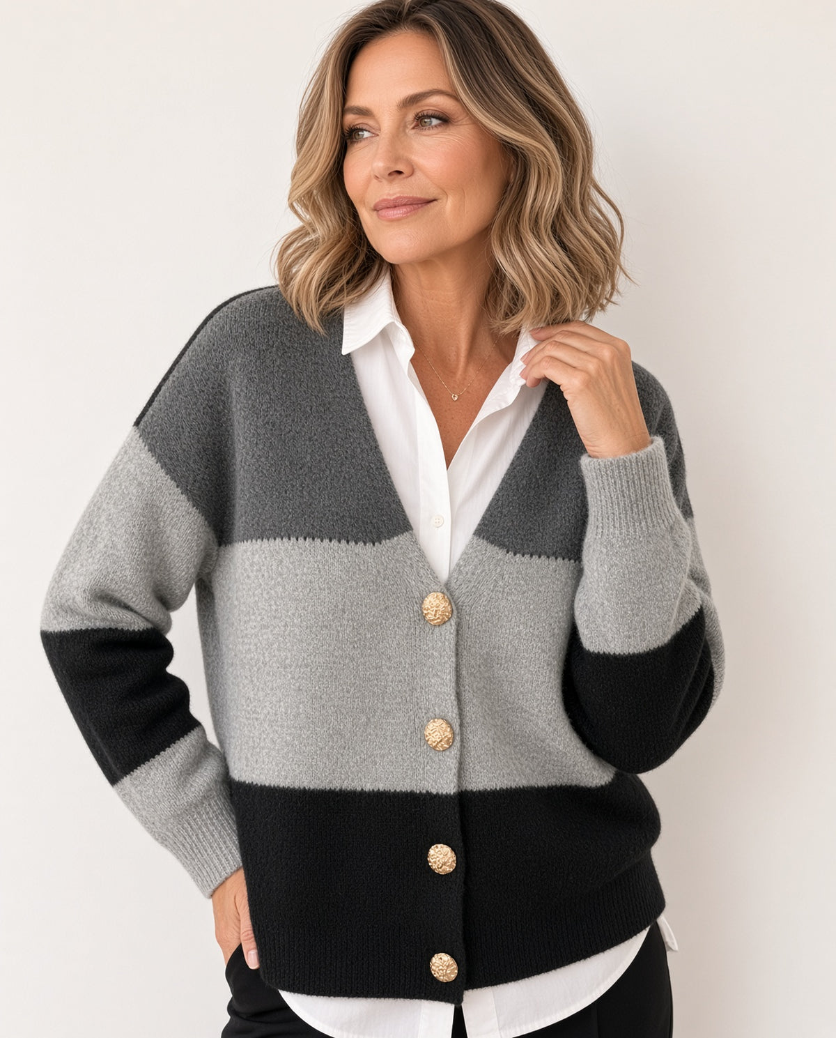 Chaqueta de punto tricolor Holgada 2126