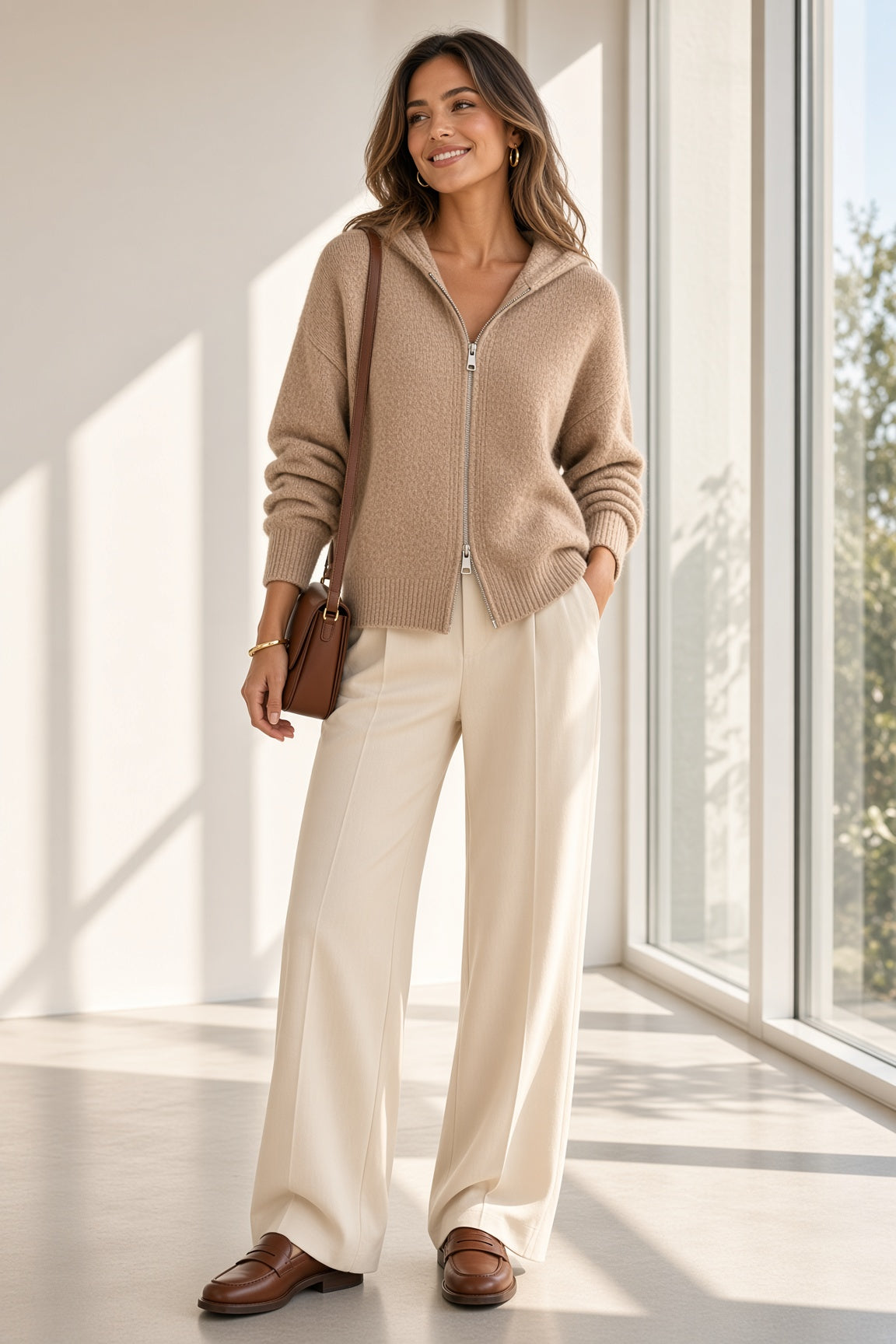 Chaqueta de punto con capucha y cremallera 022