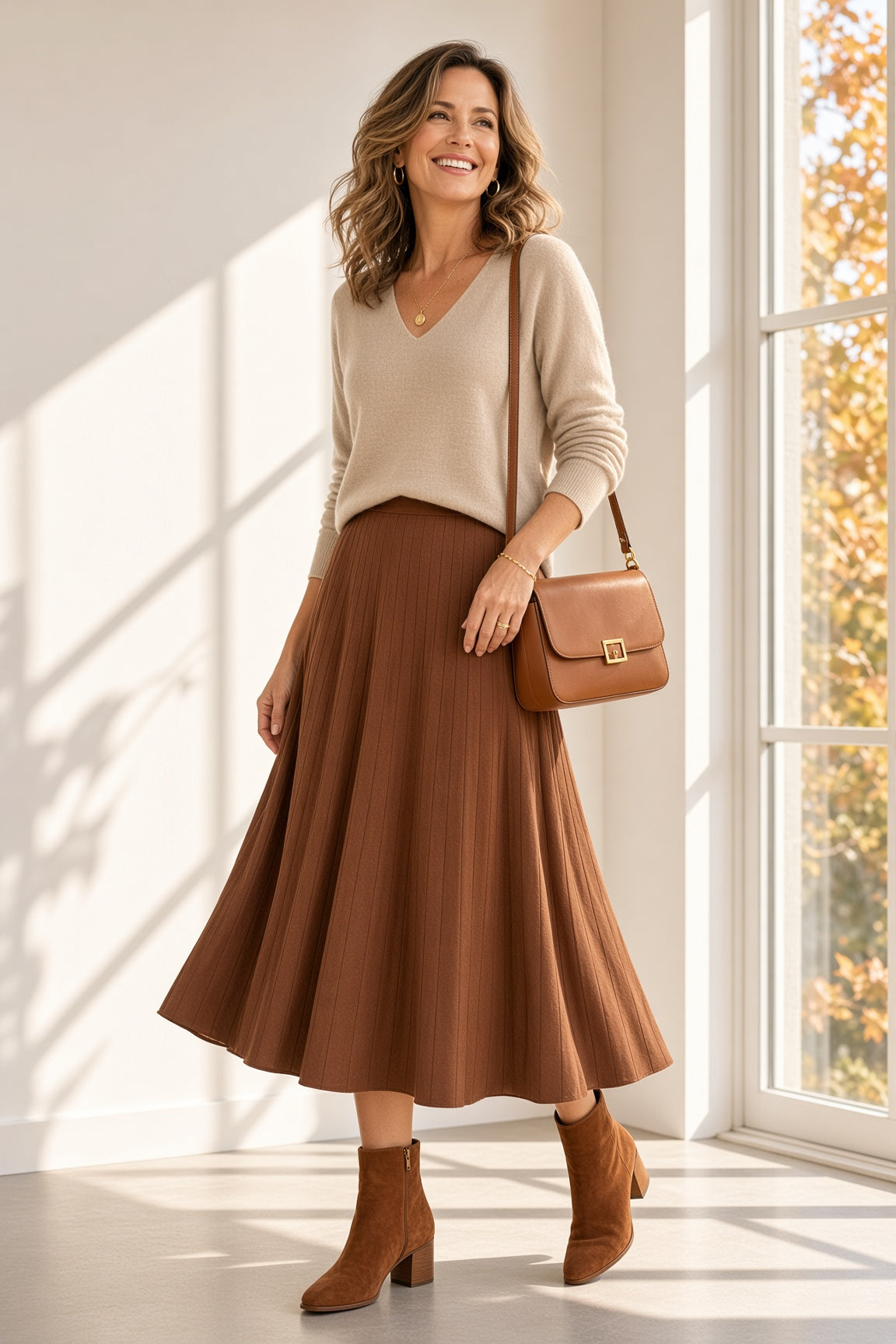 Falda midi plisada de punto 60319