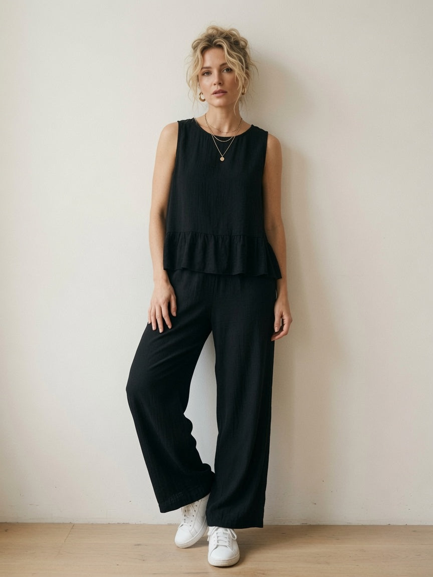 Pantalón Fluido de Pierna Ancha (Efecto Arrugado)(858025)