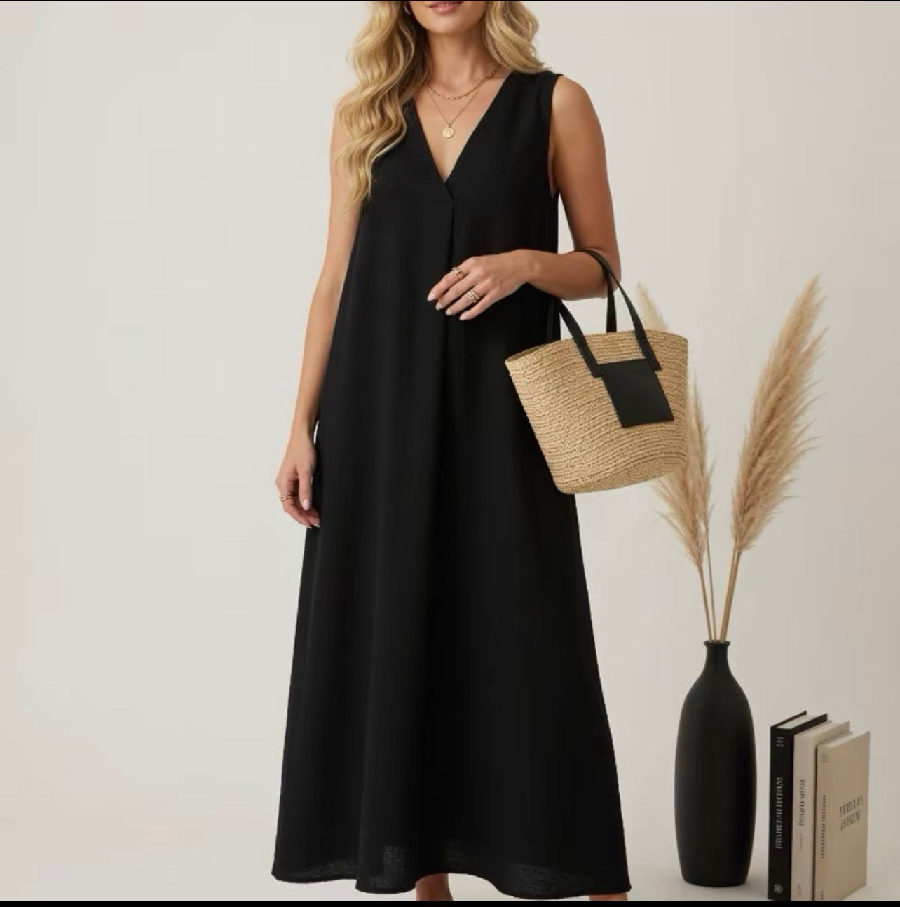 Vestido Largo Fluido Escote en V