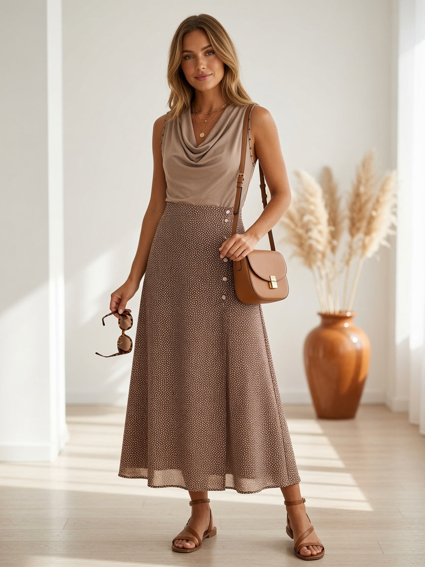 Falda midi lunares con abertura