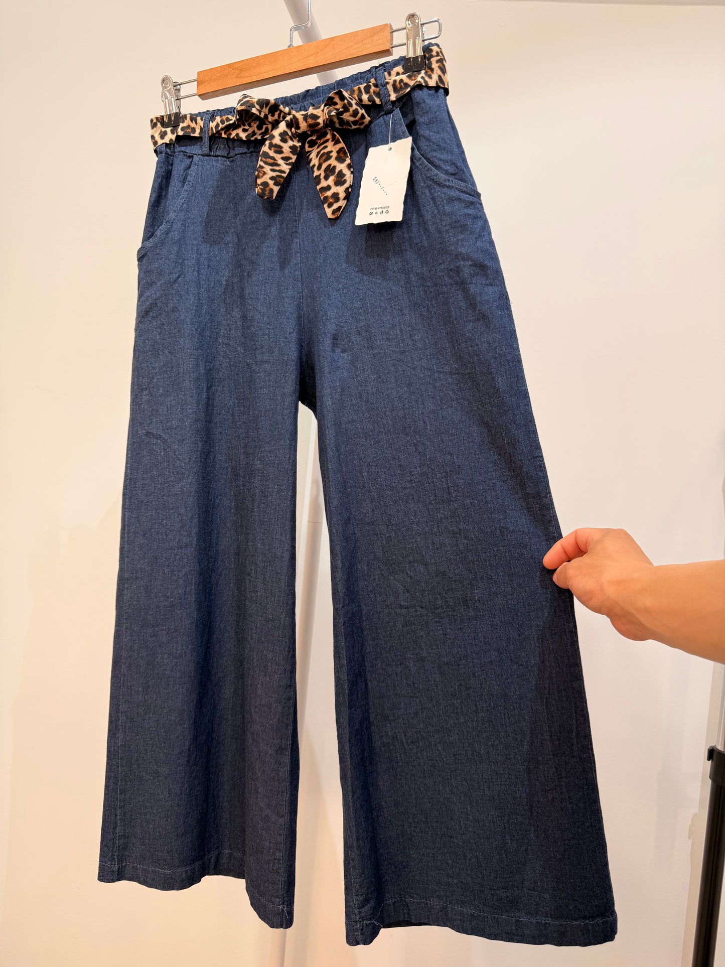 Pantalón Culotte Vaquero Fino con Lazo de Leopardo