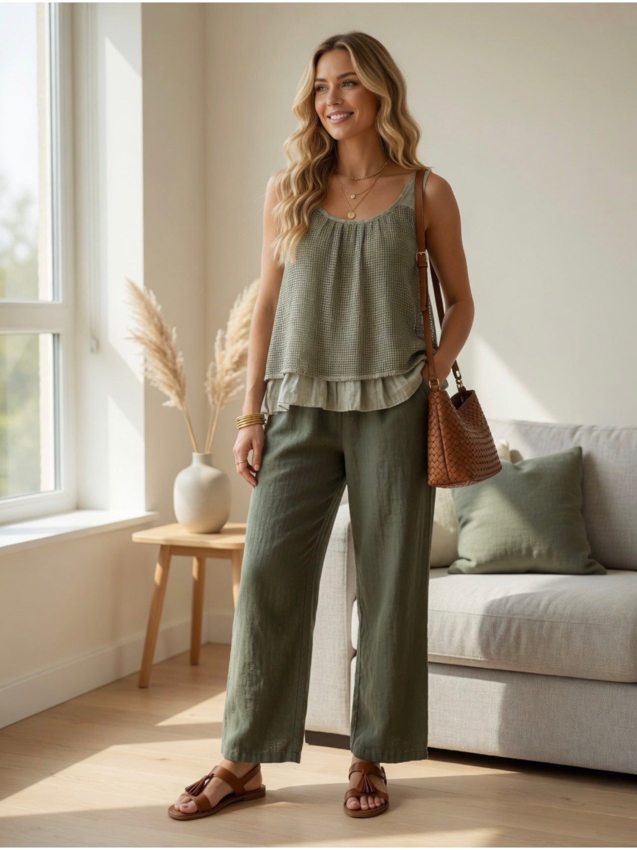 Pantalón de Algodón efecto Lino