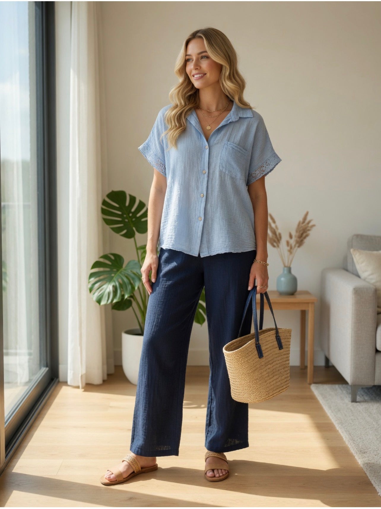 Pantalón de Algodón efecto Lino