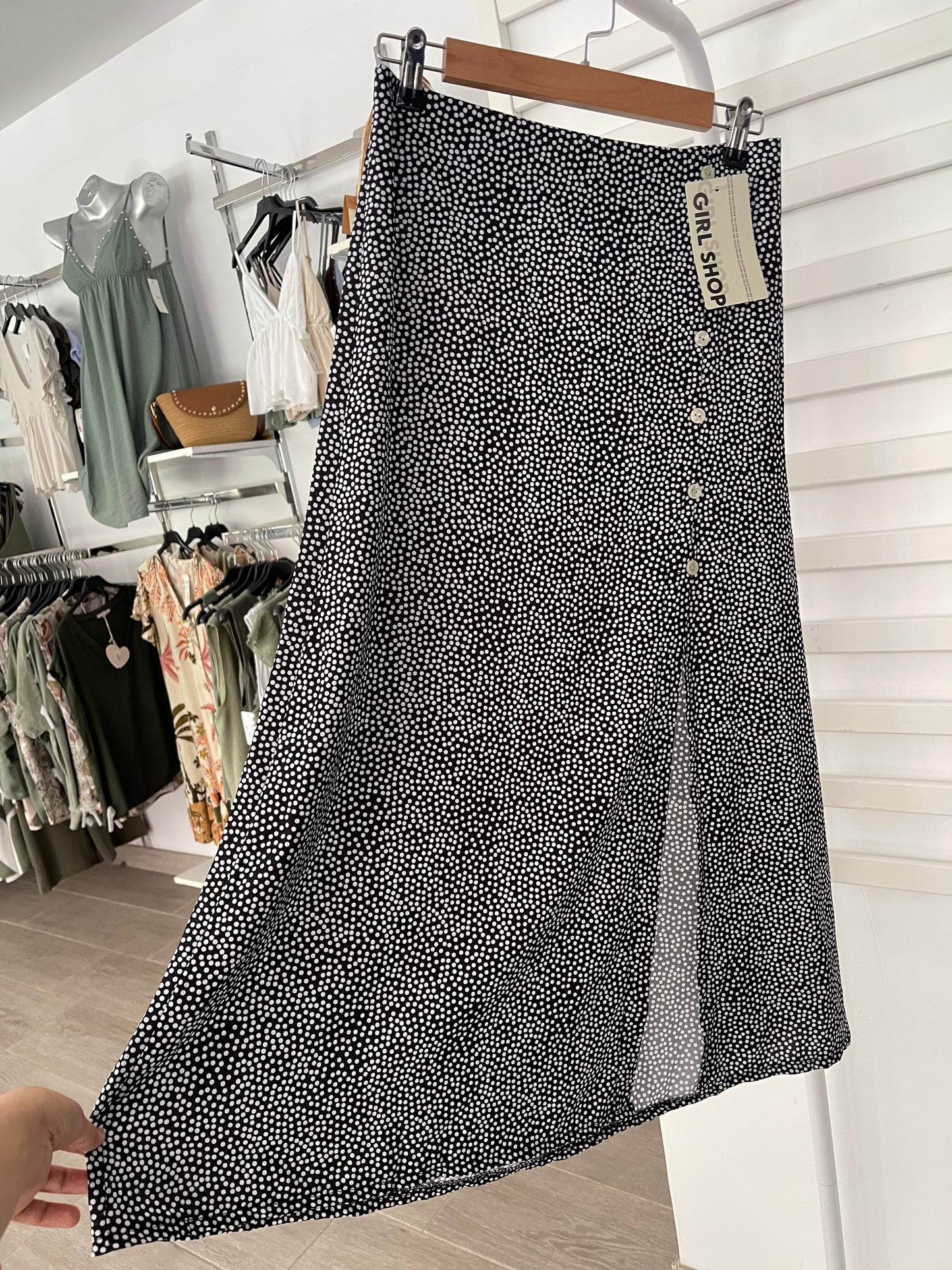 Falda midi lunares densos con abertura(12338)