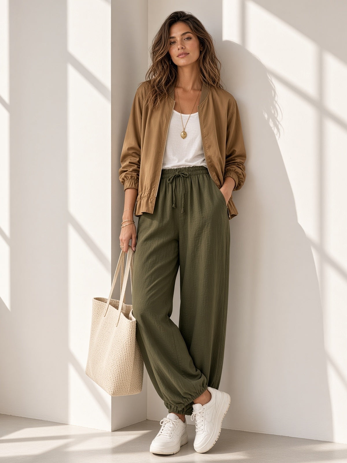 Pantalón bombacho de algodón con cintura elástica 13851