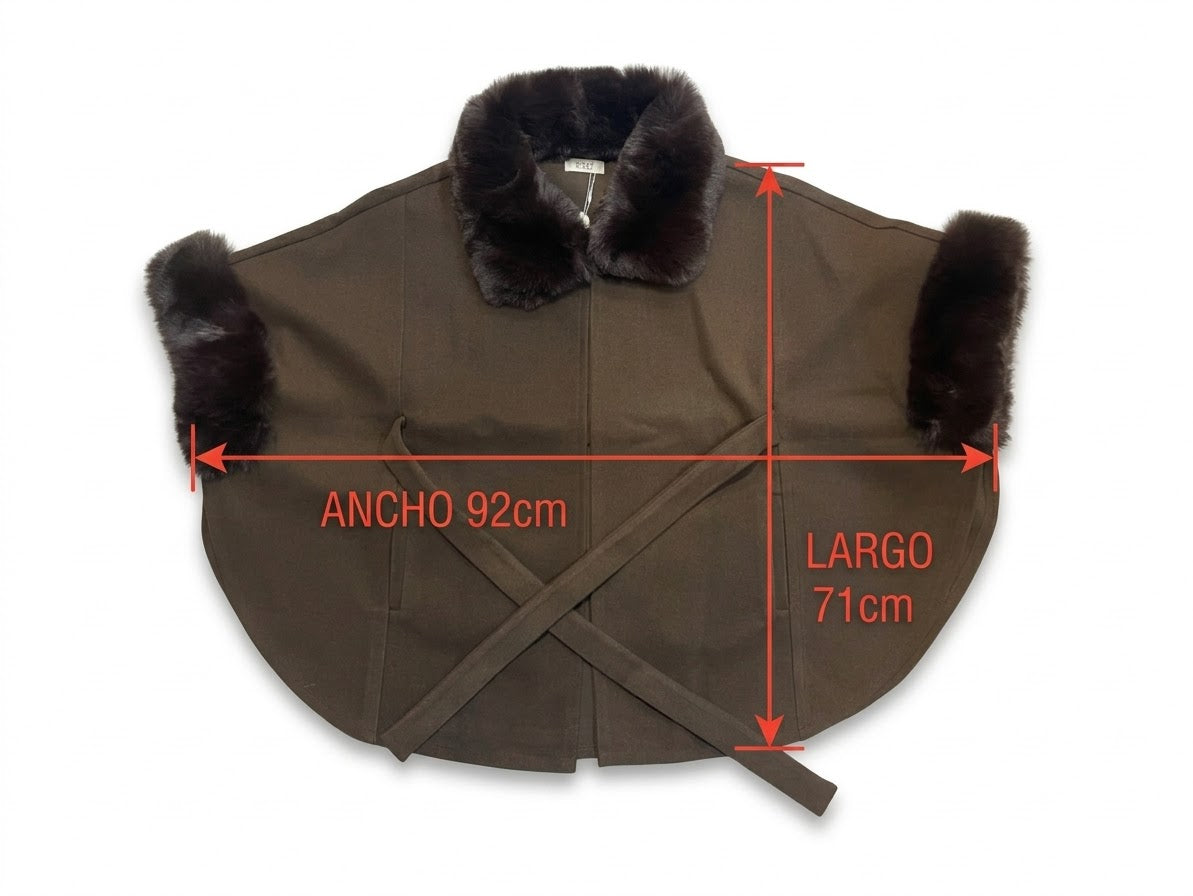 Poncho con cuello y puños de pelo sintético 6072