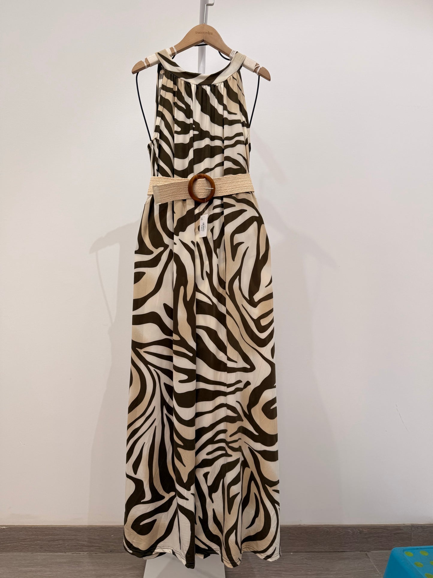 Vestido Licra Largo Halter Estampado Cebra