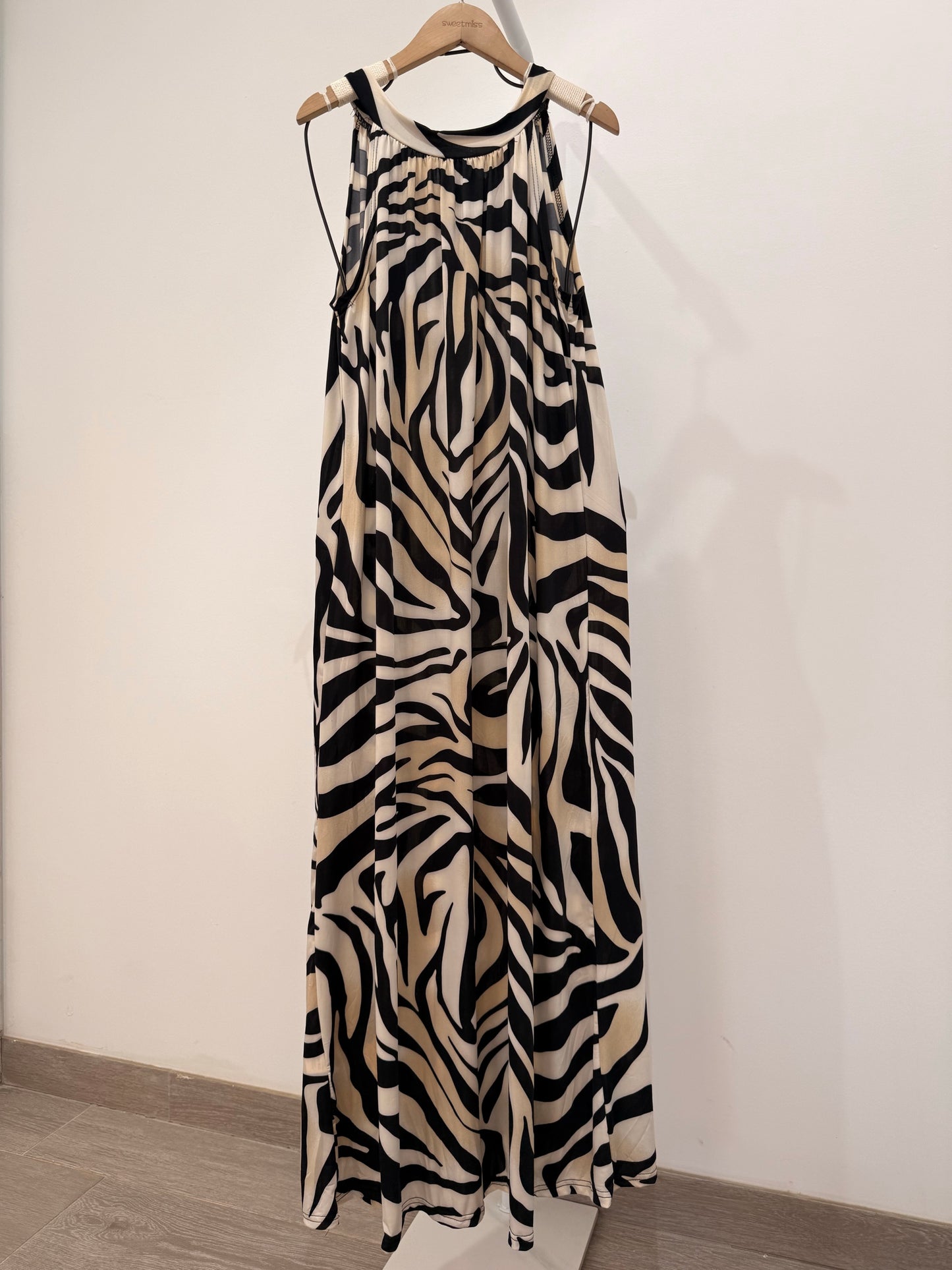 Vestido Licra Largo Halter Estampado Cebra