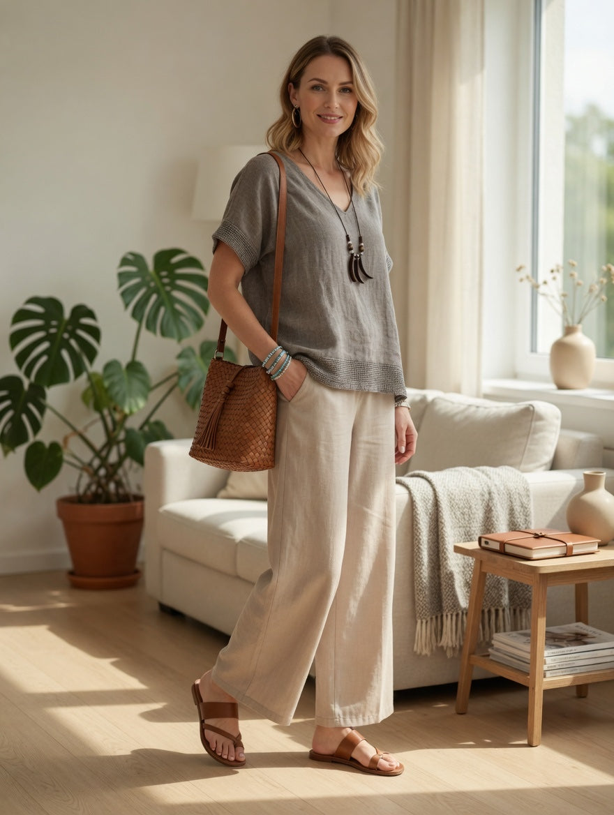 Blusa Fluida de Algodón con Bordes Calados