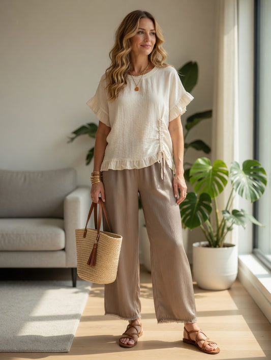 Blusa Fluida con Fruncido Lateral