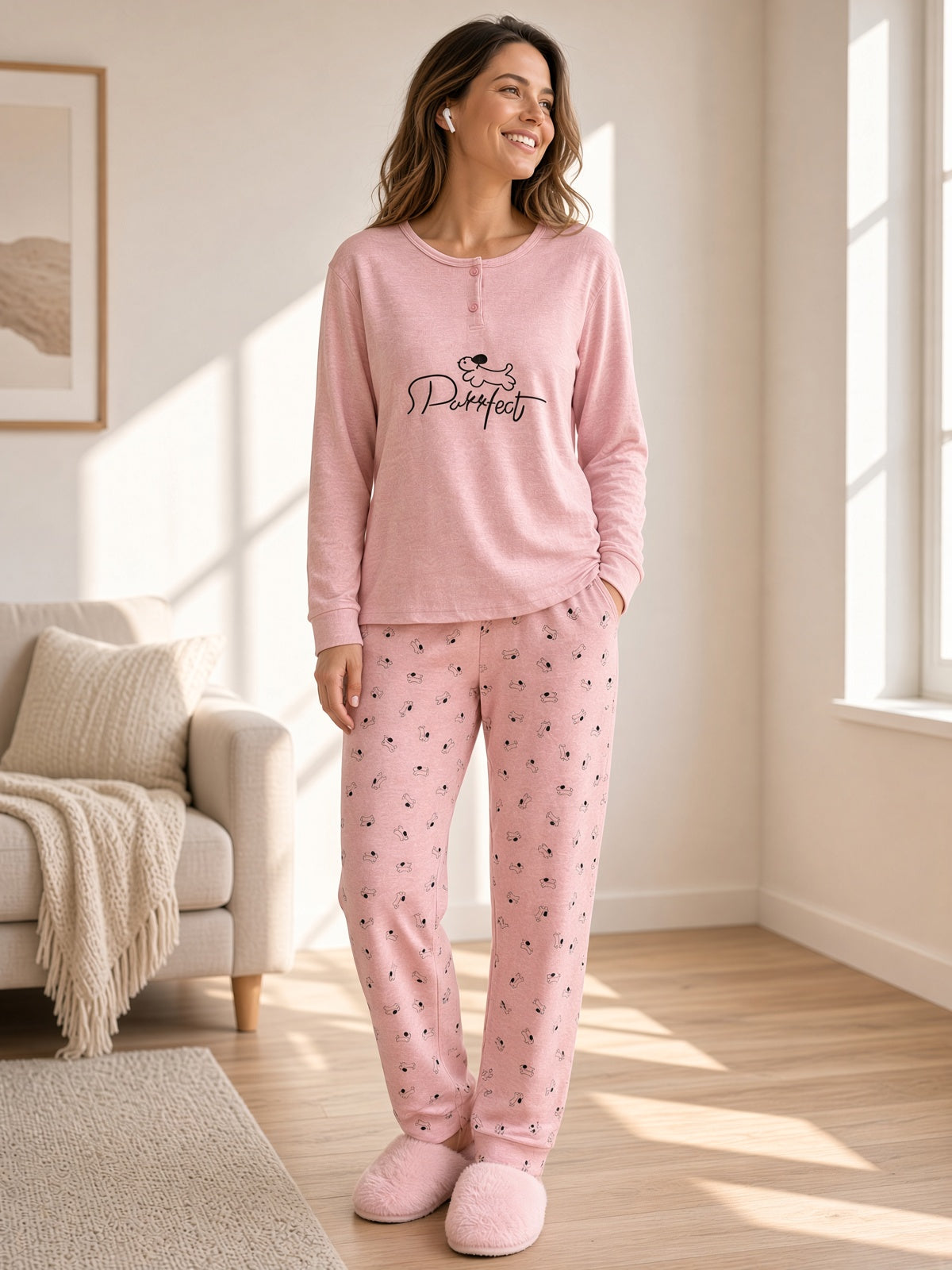 Conjunto Pijama afelpado con estampado de perritos 8330