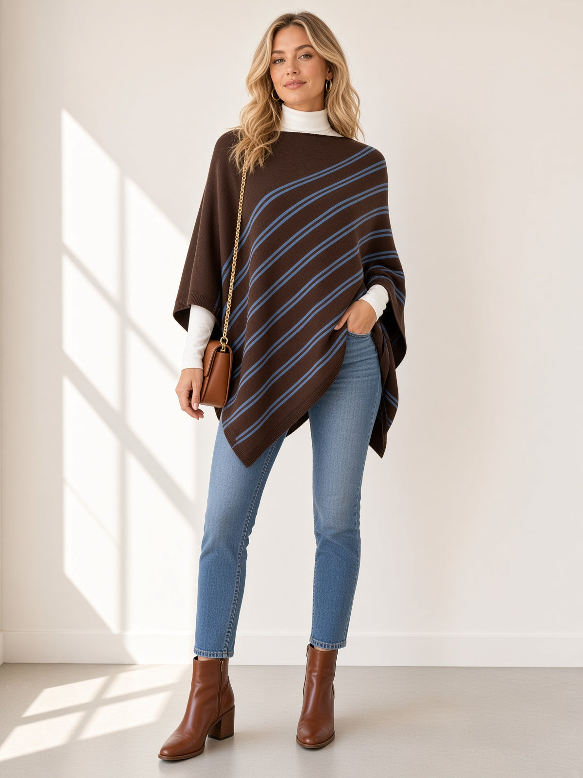 Poncho de punto a rayas 80768